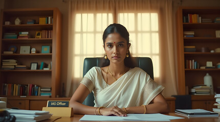 Indian Female IAS Officer Working in Office