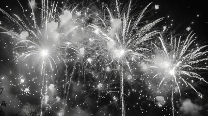 Silver fireworks sparkling intensely, creating a magical overlay for celebrations and special events.