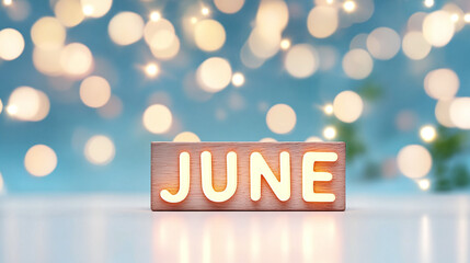 June typography written with wooden letter - new month concept background. 