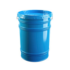 A vibrant blue plastic barrel, perfect for storage and organization in various settings, highlighting industrial efficiency., isolated on a transparent background.