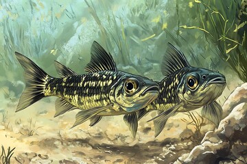 Obraz premium Two Fish Swimming Underwater