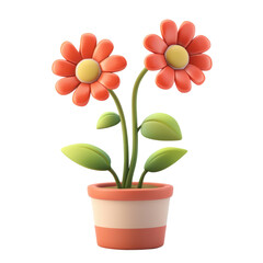 A vibrant illustration of two cheerful flowers in a terracotta pot, perfect for adding a touch of nature to any design., isolated on a transparent background.