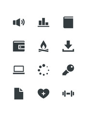MacBook, Magnifier, Pill, Previous, set of icons for web design, vector illustration