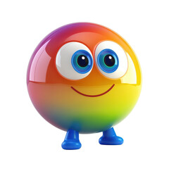 Colorful cartoon character ball with large eyes and a friendly smile, perfect for children's designs and playful themes., isolated on a transparent background.
