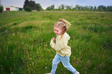 Fototapeta premium girls play catch up in a field