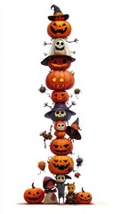Fototapeta premium Jack-O'-Lantern Stack with Halloween Characters
