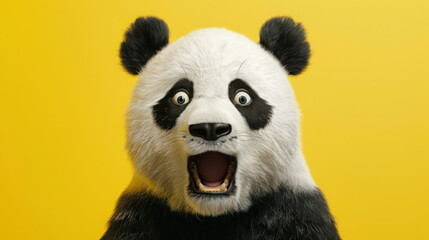 Obraz premium A surprised panda with wide, expressive eyes stands out against a minimalist backdrop, exuding a mix of cuteness and humor.
