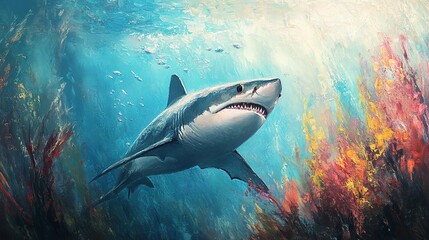 Naklejka premium a painting of a shark in the ocean 