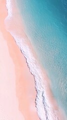 Fototapeta premium Top of view aerial drone beauty beach ocean water and pink sand story background