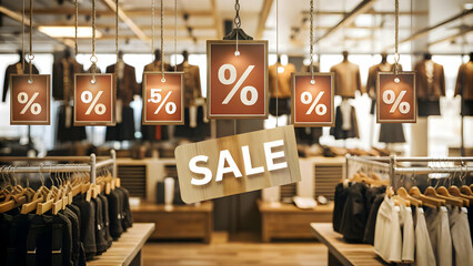 Obraz premium Vibrant Flat Glossy Retail Background with Floating Sale Tags for Dynamic Marketing Promotions - Ideal for Business and Discount Campaigns in Vector Style