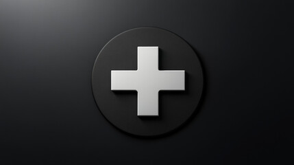 Fototapeta premium A black siren with a white cross in the middle. This symbol means healthcare, emergency services, and urgent medical alerts.