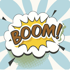 Word Comic Book text with Boom Pop Art Vector Illustration on an isolated white background 