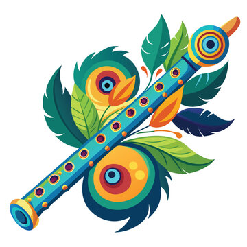 recommend clip art: Flute with peacock feather vector illustration