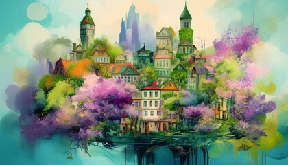 watercolor painting of the city