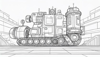 Coloring page for kids. Futuristic space tractor on a white background.