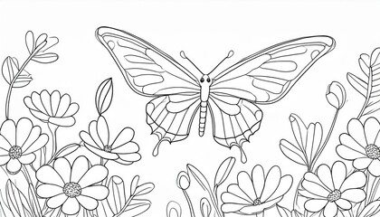 Obraz premium Coloring for children. Butterfly and flowers on a white background.