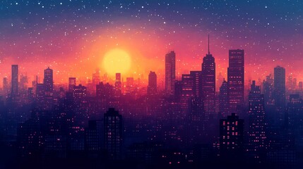 Fototapeta premium The nighttime city skyline showcases illuminated skyscrapers and bustling streets, showcasing urban life and modern architecture under a dark sky