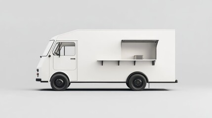 Naklejka premium Modern white food truck isolated against a clean background, perfect for design visualizations and branding concepts