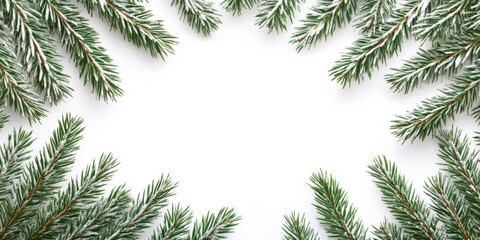 Watercolor Christmas greenery frame with white background