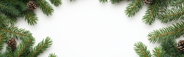 Fototapeta premium Watercolor Christmas greenery frame with white background