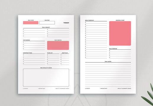 Daily Planner Sheet Template