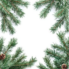 Watercolor Christmas greenery frame with white background