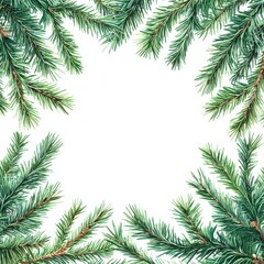 Watercolor Christmas greenery frame with white background
