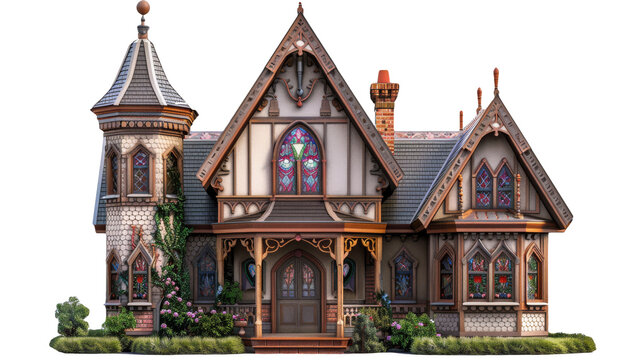 Victorian Miniature Toy House Isolated on Transparent Background