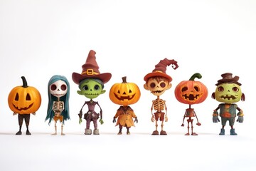Fototapeta premium Cartoon Halloween Characters with Pumpkin Heads