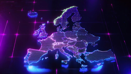 european map futurustic digital background 3d rendering