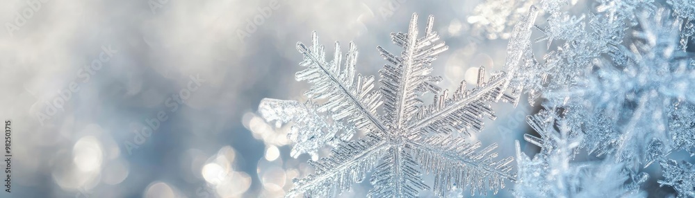 Poster A close-up of a delicate snowflake capturing the beauty of winter and the intricate patterns of frozen water crystals.