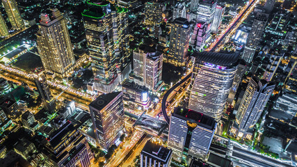 Aerial view Bangkok city skyline and skyscraper, Bangkok City metropolis downtown business and financial, Beautiful Bangkok city, Thailand.