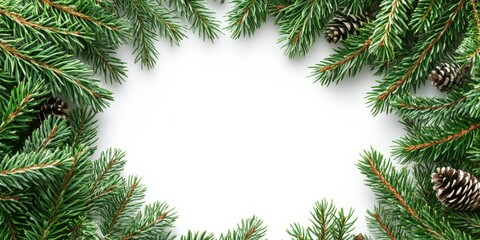 Watercolor Christmas greenery frame with white background