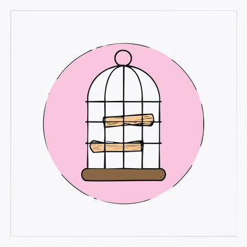 recommend clip art: Bird cage icon. Vector illustration of bird cage with wood sign.