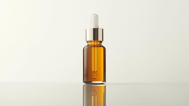Luxury facial oil in glass dropper bottle, minimal reflection, studio packshot, isolated on white background