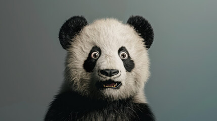 Obraz premium A surprised panda with wide, expressive eyes stands out against a minimalist backdrop, exuding a mix of cuteness and humor.