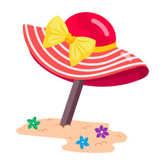 A flat style sticker of beach hat with bow 

