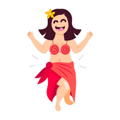A flat sticker showing happy hula girl dancing 