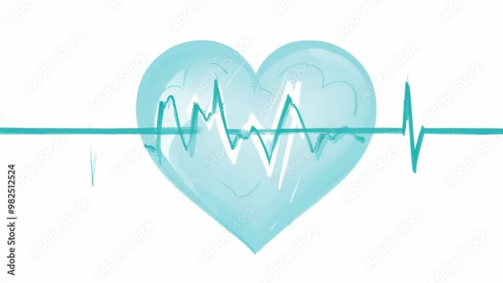 Poster a light blue heart shape features a heartbeat line running through it, symbolizing health and wellne