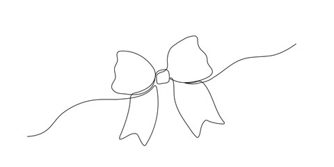 Gift bow one line art. Drawing continuous sketch. Ribbon vector icon