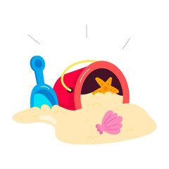 Comic style sticker of sand bucket with shovel  © Vectors Market