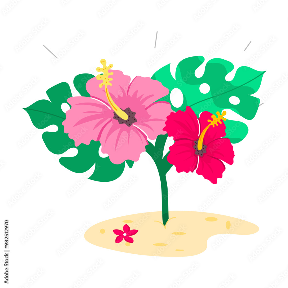 Poster comic style sticker of rosemallow flowers