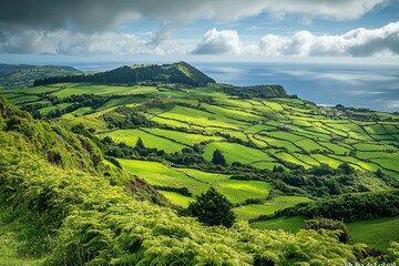 Obraz premium Sao Miguel Island coastline, Azores, Portugal, with stunning panoramic views