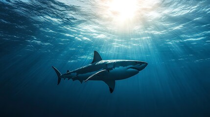 Naklejka premium Shadow of a big shark underwater sea waves Top ocean view 