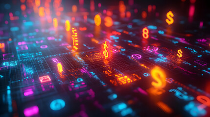3D Glowing Abstract Cash Flow Art with Bright Currency Icons on Isolated White Background � Ideal for Financial Marketing and Digital Finance Concepts