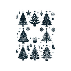Obraz premium Set of Christmas christmas trees ornament decoration silhouette vector art illustration on a white background