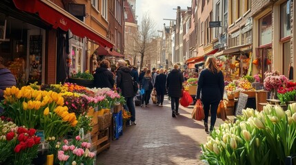 Obraz premium Vibrant Flower Market in a European City