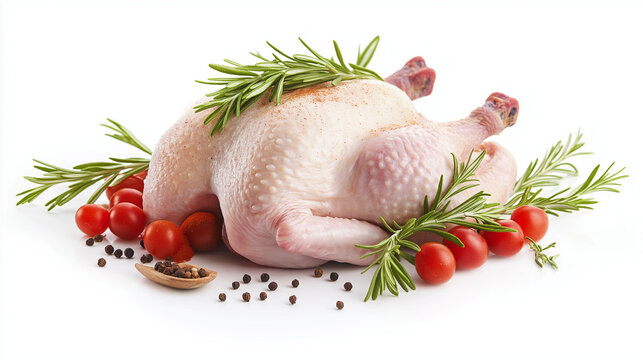 fresh raw chicken with spices isolated on white background