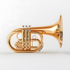 Obraz premium Close-up, high-resolution image of a brass bugle in a professional studio lighting setup