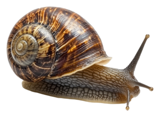 PNG A brown and cream striped snail moving slowly